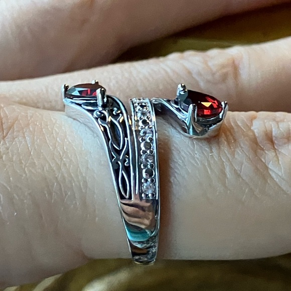 Natural Vermelho Red Garnet Sterling Silver Bypass Ring Size 8 - Picture 4 of 10